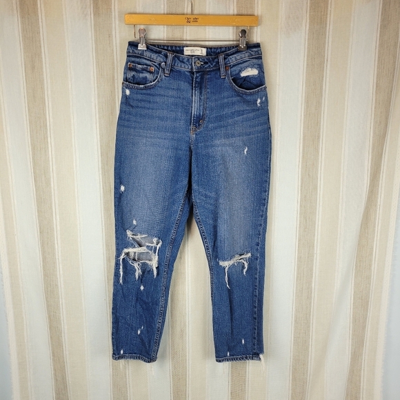Abercrombie and Fitch Curve Love The Mom High Rise Jeans Blue Size 28/6R - Picture 1 of 10
